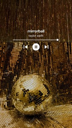 a mirror ball sitting on top of a wooden floor next to a net covered wall