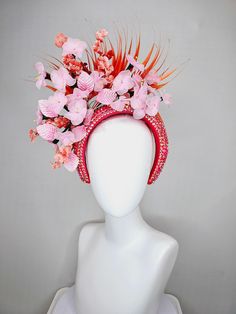 Local delivery and drop off available for $55 In LOUISVILLE thurs 5/2 and fri 5/3 only. Add shipping upgrade at checkout. Confirm availability before purchase!!  From the 2024 Featured Milliner of the Kentucky Derby Museum  Gorgeous Kentucky Derby hat fascinator  kentucky derby hat fascinator orange feathers on iridescent crystal coral headband with light pink wire mesh flowers,baby pink leaves headband attachment each hat is totally one of a kind! no two are alike! I can probably add feathers, flowers etc to existing hats for a small fee. I cannot remove anything from existing hats. Just message me and see if we can make it work! :) I cannot make custom order from scratch. My schedule is unfortunately too crazy :( *All hats are sold as displayed. No returns do to nature of product (headwe Whimsical Pink Headpiece With Handmade Flowers, Pink Whimsical Headband Headpiece, Handmade Pink Headpieces For Spring, Whimsical Pink Headpieces For Royal Ascot, Handmade Pink Headband For Summer, Handmade Pink Fascinator For Party, Whimsical Pink Headpiece For Races, Pink Headband For Races, Handmade Pink Mini Hats For Spring