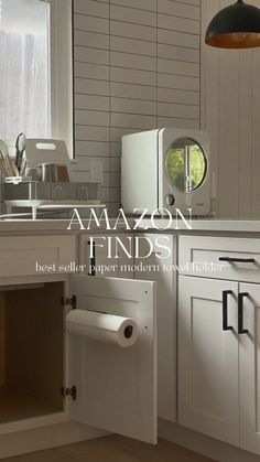 an image of a kitchen setting with the words amazon finds on it's side