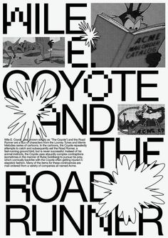 an advertisement with black and white images for the book mile coyote and the road runner