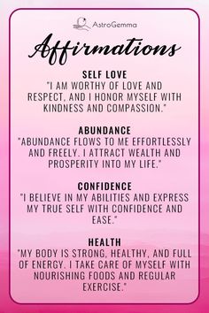 an affirmation card with the words affirmations written in black and pink