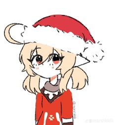 a drawing of a girl wearing a santa hat with her hand on her hip and looking to the side