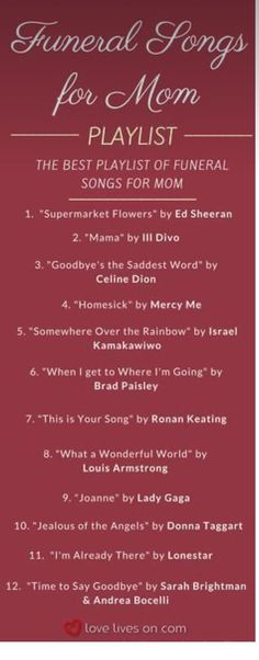 Songs For Mom, Memorial Songs, Estate Planning Checklist, Perfect Song, Sympathy Quotes, Planning Business, Music Playlists, Song List, Planning Checklist