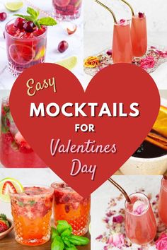 valentine's day cocktails with text overlay that says easy mocko cocktails for valentine's day