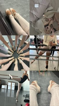 four different shots of people in ballet outfits