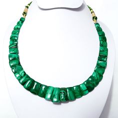 This listing is for Fabulous Malachite Beads Necklace, Natural Malachite Beaded Necklace, Fancy Rectangle Malachite Gemstone, Anniversary Gift for Her SALE  Exclusive Jewelry, designed just for you with love. Amazing quality, best to wear in parties or on special occasions.  Gemstone: Malachite  Shape: Fancy Rectangle Style: Smooth Beads Necklace, Adjustable Length Size: 12.50x8.75MM to 24.75x13.25MM beads Length- 14" to 16" inches Number of Beads- 35 Weight: 117 grams *100% Natural and Authenti Necklace Fancy, Malachite Necklace, Malachite Rings, Malachite Jewelry, Fancy Beads, Gemstone Beaded Necklace, Wedding Brooch, Jewelry Statement, Crystal Stars