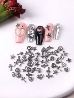 50pcs Punk Style Cross Shaped Decoration DIY Nail Charms Nail Gems Nail Supplies Grey    Zinc Alloy  3D Decoration   Nail,Hand & Foot Care, size features are:Bust: ,Length: ,Sleeve Length: Cross Nail Art, Cross Nails, Nail Gems, Punk Nails, Nail Supplies, Gem Nails, Estilo Punk, 3d Nail, Nail Charms