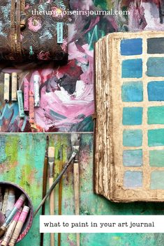 What To Paint In Your Art Journal Vintage Art Journal Pages Ideas, Art Journal Background Ideas, Sketchbook Spreads, What To Paint, Art Journal Backgrounds, Mixed Media Art Projects, Art Journal Cover, Collage Scrapbook