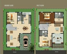 two story house plan with ground floor and first floor in the same area, which is also