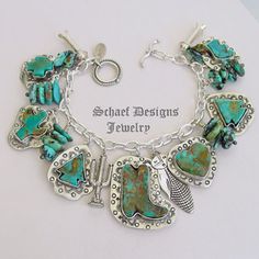 Schaef Designs Campo Frio Turquoise & Sterling Silver REVERSIBLE Southwestern Charm Bracelet | New Mexico Lapis Jewelry, Turquoise Charm, Native American Necklace, Queen Jewelry, Sterling Silver Charm Bracelet, Assemblage Jewelry, Southwestern Jewelry