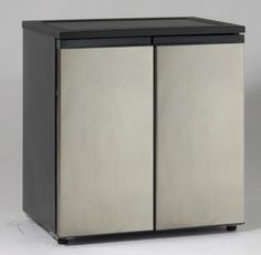 a black and white cabinet with two doors