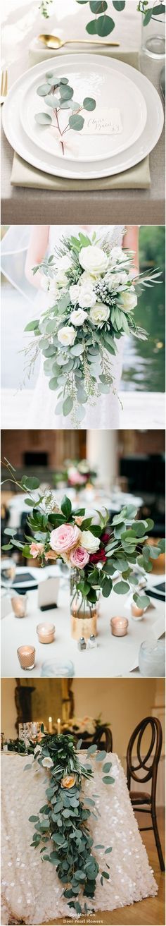 the table is decorated with flowers and greenery