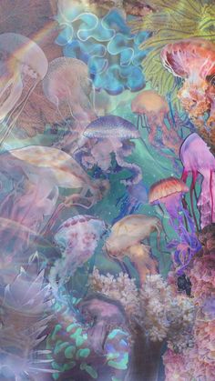 a painting of jellyfish and other sea creatures