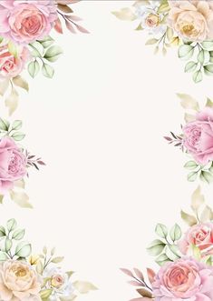 a white background with pink and yellow flowers on it's sides, in the center is an empty space for text