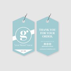 two tags with the words thank you for your order