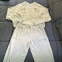 Selling As A Set! Loose Fitting Xs Sweatshirt, Xs Crop Top And Comfy M Sweatpants. Tags Are Still On! Travel Outfit, Pant Jumpsuit, Loose Fitting, Crop Top, Sweatpants, Pants For Women, Crop Tops, Cream, Tags