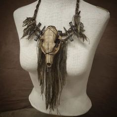 Deanna Bee on Instagram: “I am stoked with how this babe turned out 🤗🖤 . . Fox skull, copper wire, iron nails, and repurposed fabric and leather . . #postapo #orc #…” Bone Costume, Voodoo Halloween, Priest Costume, Tiki Tattoo, Iron Nails, Fox Skull, Medieval Fair, Repurposed Fabric