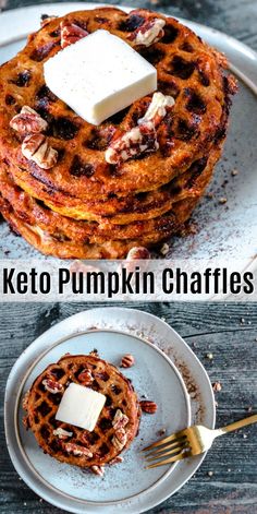 keto pumpkin waffles with butter on top