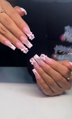 By @nailz_bytanya Bow Nails Acrylic, Barbie Graduation, Pink Bow Nails, Nails Fire, Pink Nails Ideas Long, Nails Ideas Long, Pink Nails Ideas, Nails Girly, Y2k Acrylic