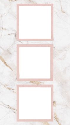 three pink frames on a white marble background with gold trimmings for text or photos