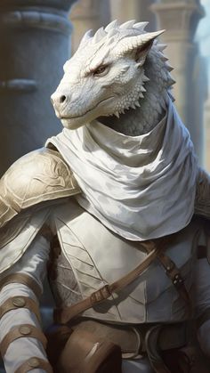 a white dragon dressed as a knight