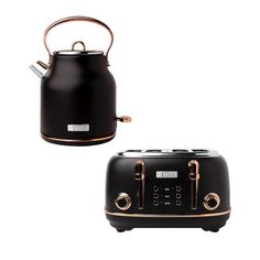 Elevate your kitchen with the Haden Heritage Stainless Steel Electric Water and Tea Kettle bundled with the 4 Slice Wide Slot Stainless Steel Toaster. This stunning set combines style and functionality, ideal for modern homes. The Electric Kettle features a matte black finish with copper accents, adding a contemporary touch. Its 1.7-liter capacity prepares up to 7 cups of water, which is ideal for tea and coffee. The ergonomic handle, cordless design, and 360-degree base make serving safe and easy. The LED indication light alerts you when your drink is ready, and the boil-dry protection ensures safety. It includes two removable water filters for clean water every time. The 4 Slice Wide Slot Toaster complements the kettle's traditional design and practical features. It accommodates up to 4 Water Level Indicator, Stainless Steel Toaster, Kettle And Toaster Set, Electric Tea Kettle, Kettle And Toaster, Water Kettle, Water Level, Kitchen Cookware, Black Kitchens