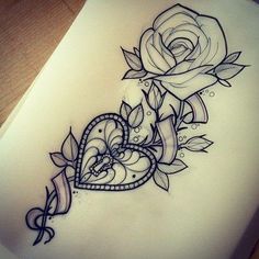 a rose and heart tattoo design on the back of a woman's stomach,