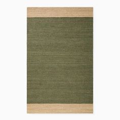 a rug with green and beige stripes on the bottom, in front of a white background