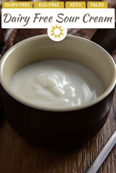 dairy free sour cream in a bowl on a wooden table