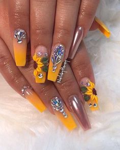 Fall Acrylic Nails, Get Nails, Yellow Nails, Luxury Nails, Coffin Nails Designs, Beautiful Nail Art, Bling Nails, Fancy Nails