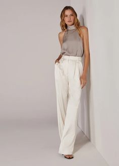 Wearable Fall Fashion Trends for 2024 - the gray details Satin Trousers Outfit, Satin Pants Outfit, Wedding Outfits For Women, Satin Bra, Satin Trousers, Satin Blazer, Ivory Fabric, White Trousers, Bow Top