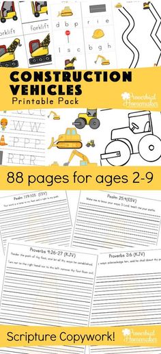 construction themed worksheets for kids to practice their handwriting and writing skills with pictures