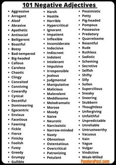 a list of negative and negative words