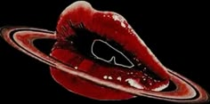 an image of a red lip that is in the shape of a saturn with its mouth open