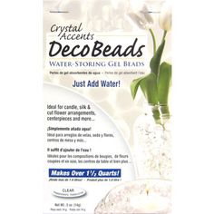 an ad for crystal accents deco beads with tulips and flowers in a vase