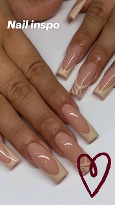 Medium Mail Ideas, Acrylic Nails Inspiration Square, New Full Set Acrylic Nails, Coffin Style Wedding Nails, Brown And Pink Acrylic Nails Design, Brown French Design Nails, Acrylic Nails Tip Designs, Nails Acrylic Asethic, Fancy Square Nails