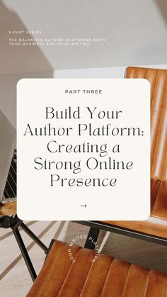 a chair and laptop with the words build your author platform creating a strong online presence