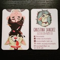 two business cards with cartoon characters on them