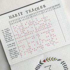 the habit tracker is displayed on top of a notebook with red and white stars around it