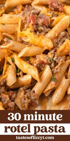 a plate full of pasta with the words 30 minute roti pasta on it in front of