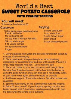 the recipe for sweet potato casserole is shown