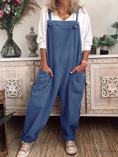 Lasaky - Adjustable Loose Suspender Pants with Solid Color, Casual Pocket Jumpsuit Tied with Belt Pocket Jumpsuit, Camouflage Pants, Suspender Pants, Plus Size Jumpsuit, Elastic Waist Pants, Overalls Women, Sleeveless Jumpsuits, Unique Outfits, Waist Pants