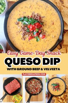 easy game - day snack queso dip with ground beef and velveeta