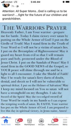 the warrior's prayer is shown in this screenshot from an iphone screen shot