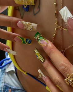 Brazil Nails, Acrylic Nail Designs Coffin, Nails 2018, Baddie Nails, Long Acrylic Nails Coffin, Unique Acrylic Nails, Nail Sets, Nails 2024