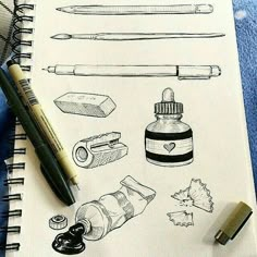 a notebook with various items drawn on it