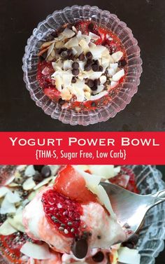 yogurt power bowl with fruit and nuts in it