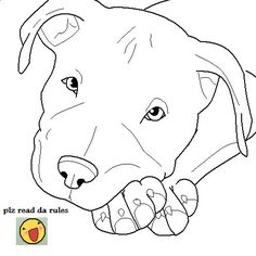 a drawing of a dog's face in black and white, with the words