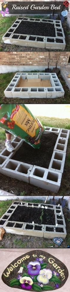 the steps are made out of cinder blocks and have plants growing in them on top