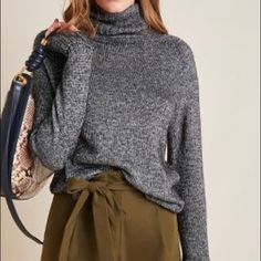 Anthropologie - Coretta Shine Turtleneck Sweater - Small - Nwt Chic Silver Tops For Winter, Chic Silver Tops For Fall, Elegant Silver Tops For Winter, Elegant Silver Winter Top, Burnt Orange Sweater, Silver Sweater, Mock Turtleneck Sweater, Funnel Neck Sweater, Metallic Sweater